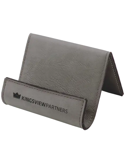 Grey Leatherette Card & Phone Holder w/Kingsview Partners Logo