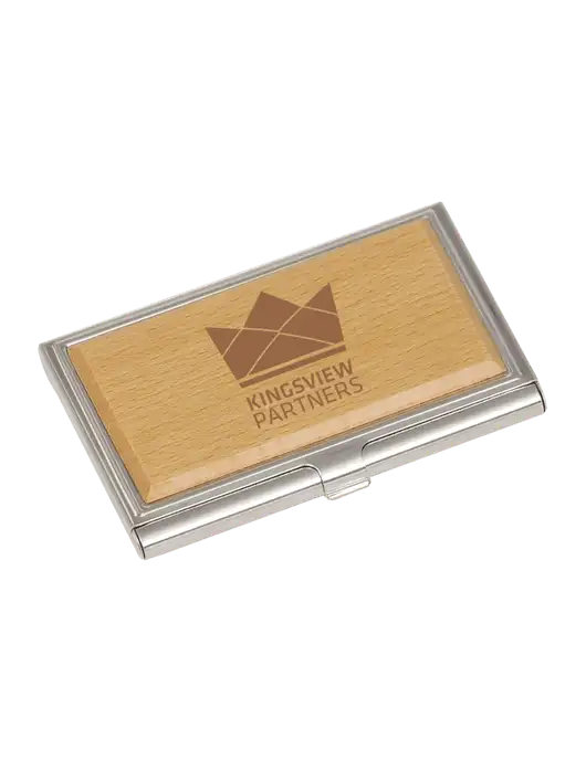 Wood & Silver Business Card Case w/Kingsview Partners Logo