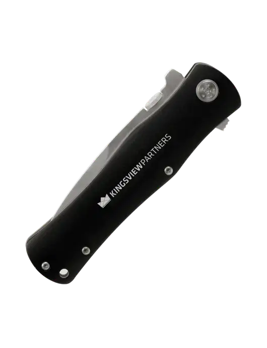 Black Folding Knife with Pocket Clip w/Kingsview Partners Logo