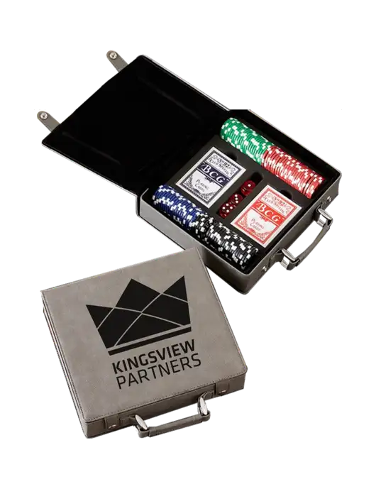 Grey Leatherette 100 Chip Poker Set w/Kingsview Partners Logo