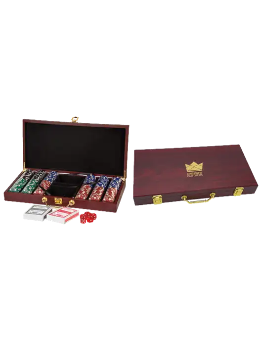 Rosewood Poker Set, 300 Chips w/Kingsview Partners Logo