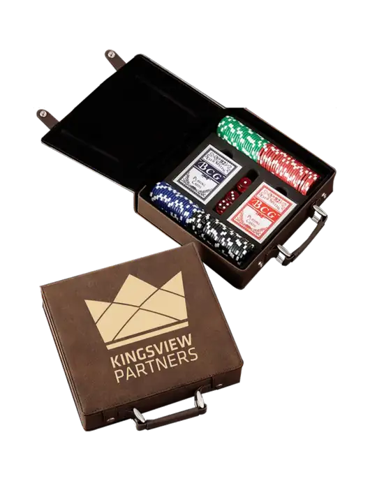 Rustic Leatherette 100 Chip Poker Set w/Kingsview Partners Logo