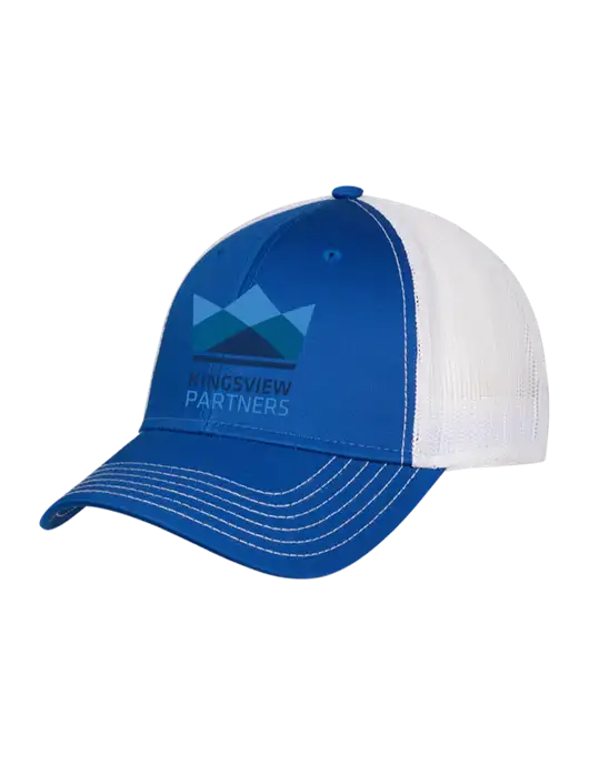 Royal & White Mesh Trucker Cap Snap Back w/Kingsview Partners Logo