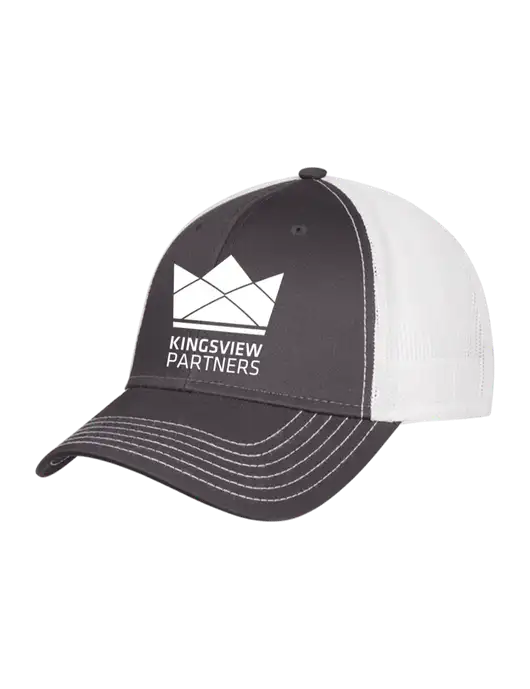 Dark Grey/White Mesh Trucker Cap Snap Back w/Kingsview Partners Logo