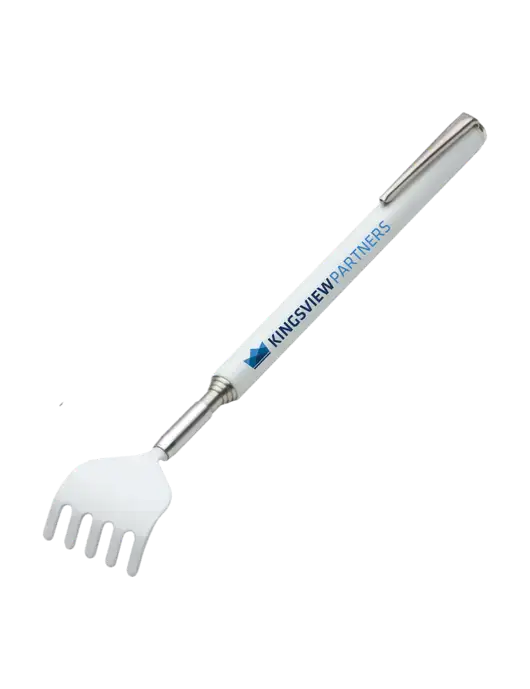 Telescopic White Back Scratcher w/Kingsview Partners Logo