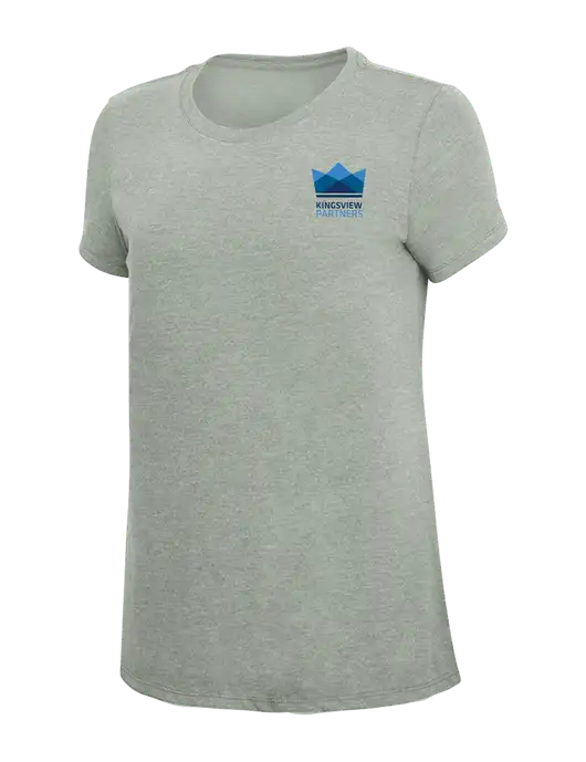 Womens Simply Soft Heathered Light Grey 4.5oz Poly/Combed Ring Spun Cotton T-Shirt w/Kingsview Partners Logo