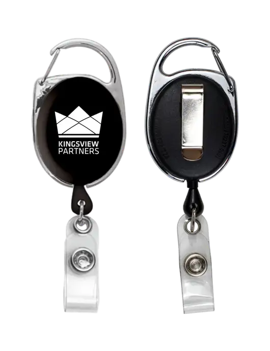 Black Carabiner Style Badge Reel and Badge Holder w/Kingsview Partners Logo