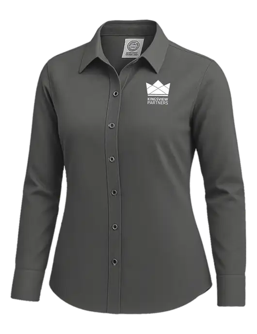 Brooks Brothers Womens Dark Grey Wrinkle-Free Stretch Nailhead Shirt w/Kingsview Partners Logo