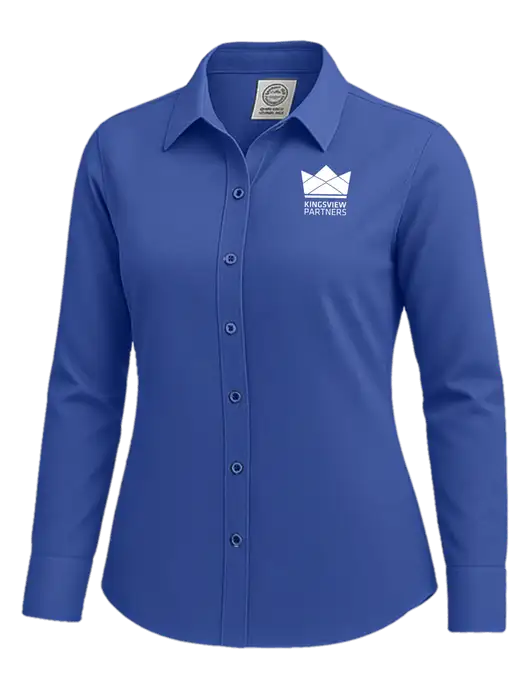 Brooks Brothers Womens Royal Blue Wrinkle-Free Stretch Nailhead Shirt w/Kingsview Partners Logo