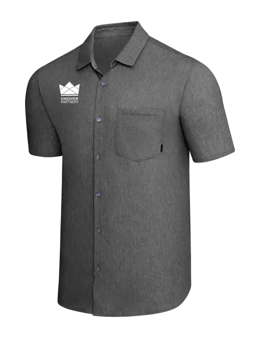 OGIO Dark Grey Heather Extend Short Sleeve Button Up Shirt w/Kingsview Partners Logo