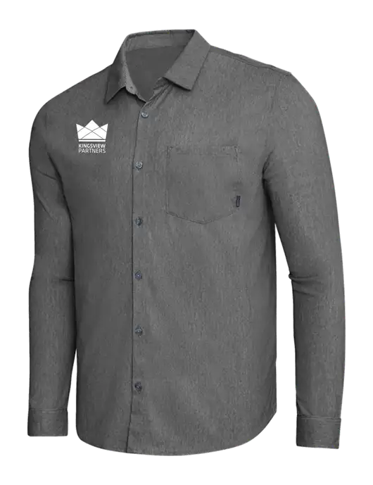 OGIO Dark Grey Heather Extend Long Sleeve Button Up Shirt w/Kingsview Partners Logo