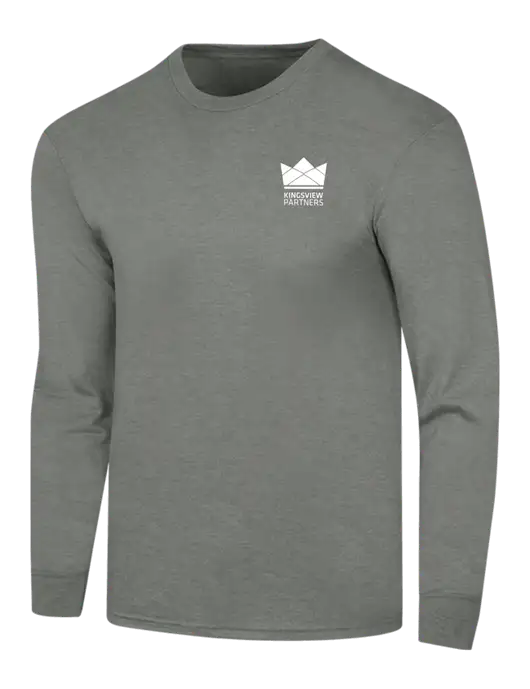 Simply Soft Long Sleeve Heathered Charcoal 4.5 oz, Poly/Combed Ring Spun Cotton T-Shirt w/Kingsview Partners Logo