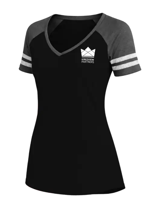 Womens Black/Charcoal Heather V-Neck Game Tee w/Kingsview Partners Logo