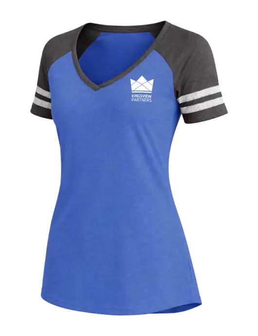 Womens Royal Heather/Charcoal Heather V-Neck Game Tee w/Kingsview Partners Logo