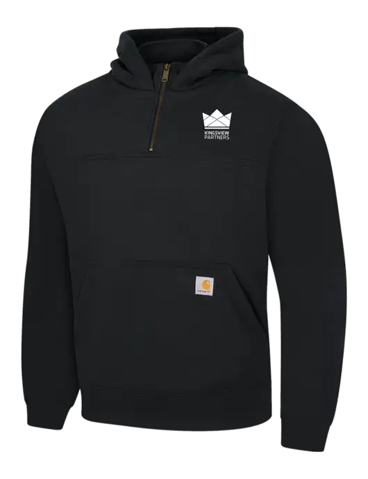 Carhartt Black Rain Defender Paxton Heavyweight Hooded 1/4 Zip Mock Sweatshirt w/Kingsview Partners Logo