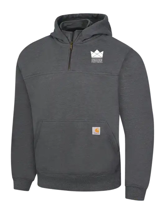 Carhartt Dark Grey Heather Rain Defender Paxton Heavyweight Hooded 1/4 Zip Mock Sweatshirt w/Kingsview Partners Logo
