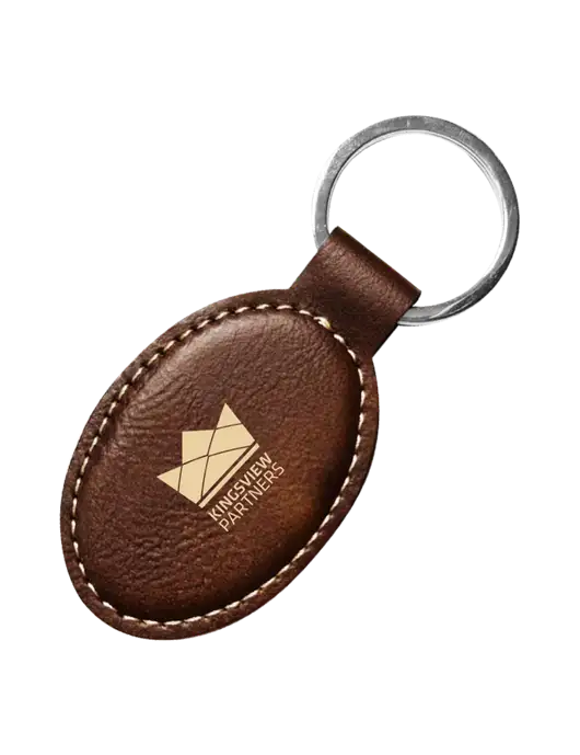 Rustic Leatherette Oval Keychain w/Kingsview Partners Logo