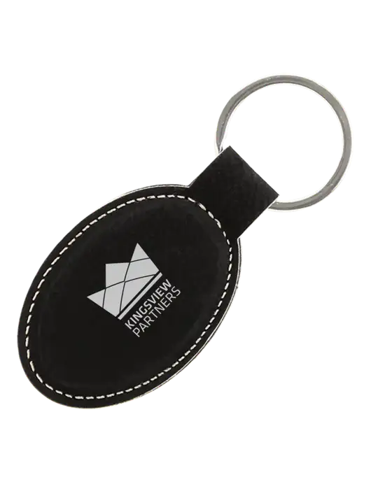 Black Leatherette Oval Keychain w/Kingsview Partners Logo