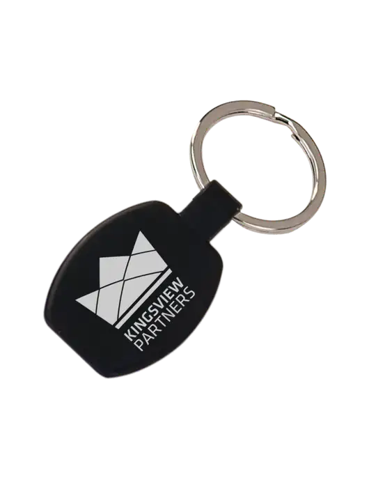 Black Laserable Rounded Rectangle Keychain w/Kingsview Partners Logo