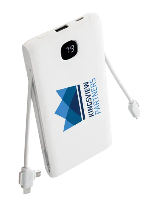 TurboBoost 10,000 mAh Power Bank w/Built-in Cables & Plug w/Kingsview Partners Logo