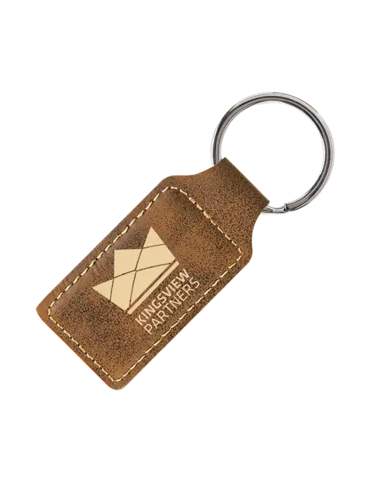 Rustic Laserable Leatherette Rectangle Keychain w/Kingsview Partners Logo
