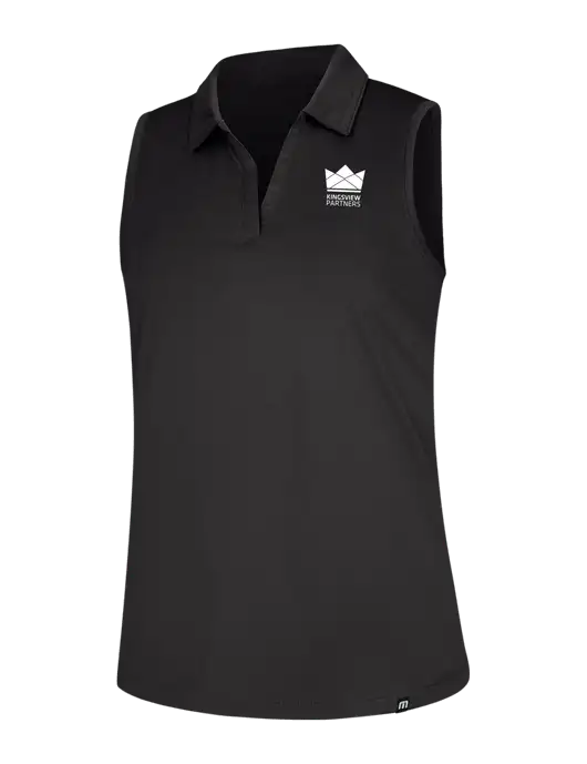 TravisMathew Womens Black Coto Performance Sleeveless Polo w/Kingsview Partners Logo