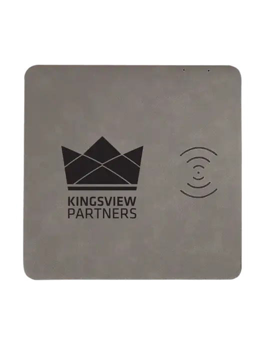 Grey Laserable Leatherette Phone Charging Mat w/Kingsview Partners Logo