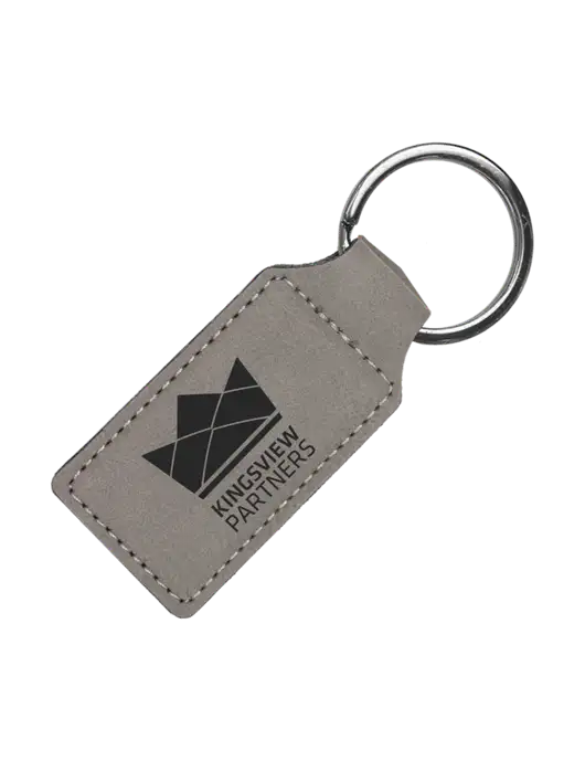 Grey Laserable Leatherette Rectangle Keychain w/Kingsview Partners Logo