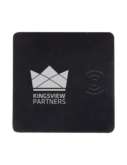 Black Laserable Leatherette Phone Charging Mat w/Kingsview Partners Logo