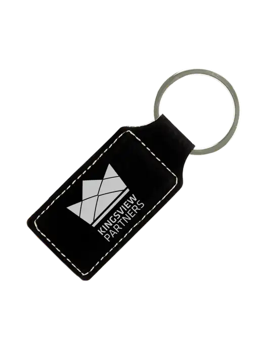 Black Laserable Leatherette Rectangle Keychain w/Kingsview Partners Logo