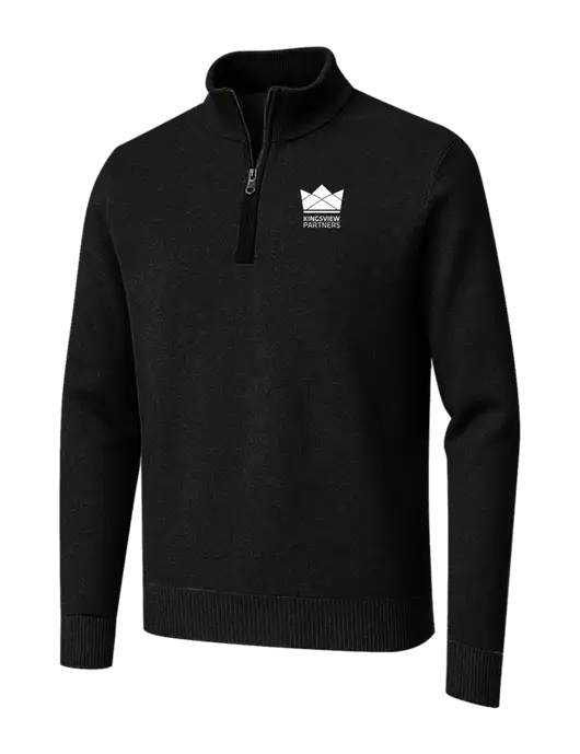 Brooks Brothers Black Washable Merino Birdseye 1/4-Zip Sweater w/Kingsview Partners Logo