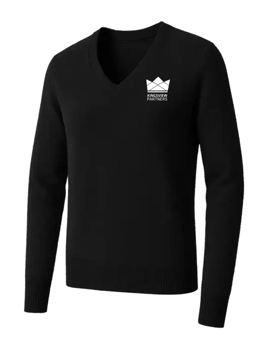 Brooks Brothers Womens Black Washable Merino V-Neck Sweater w/Kingsview Partners Logo