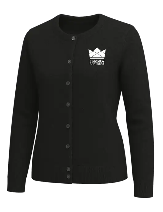Brooks Brothers Womens Black Washable Merino Cardigan Sweater w/Kingsview Partners Logo