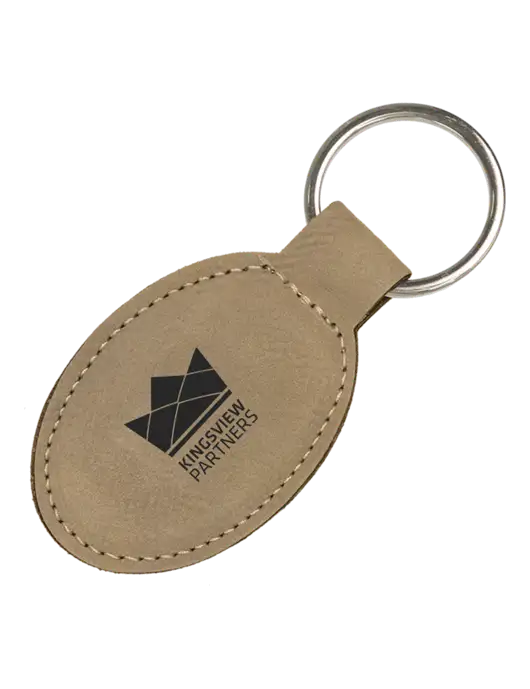 Tan Leatherette Oval Keychain w/Kingsview Partners Logo