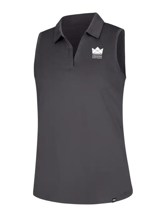 TravisMathew Womens Dark Medium Grey Coto Performance Sleeveless Polo w/Kingsview Partners Logo