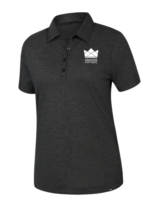 TravisMathew Womens Black Heather Sunnyvale Polo w/Kingsview Partners Logo