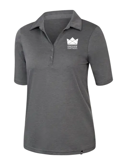 TravisMathew Womens Black Heather Sunsetters Polo w/Kingsview Partners Logo