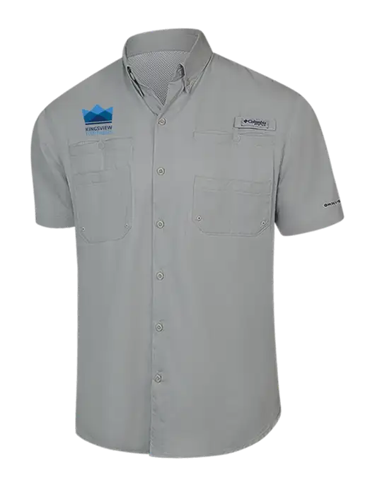 Columbia Light Grey PFG Tamiami II Short Sleeve Shirt w/Kingsview Partners Logo