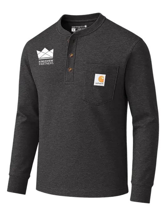 Carhartt Dark Grey Heather Long Sleeve Henley Shirt w/Kingsview Partners Logo
