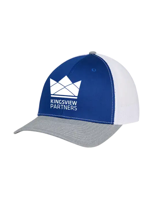 Richardson Adjustable Snapback Original 112 Trucker Cap Royal/HeatherGrey/White Mesh w/Kingsview Partners Logo