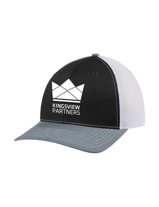 Richardson Adjustable Snapback Original 112 Trucker Cap Black/Light Heather Grey/White Mesh w/Kingsview Partners Logo