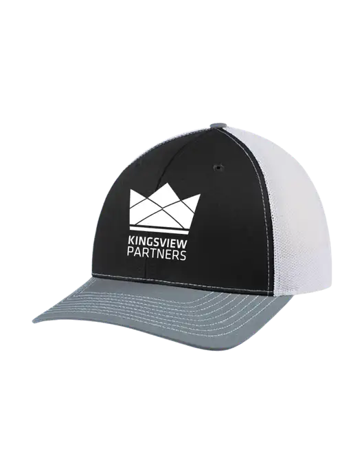 Richardson Adjustable Snapback Original 112 Trucker Cap Black/Light Heather Grey/White Mesh w/Kingsview Partners Logo