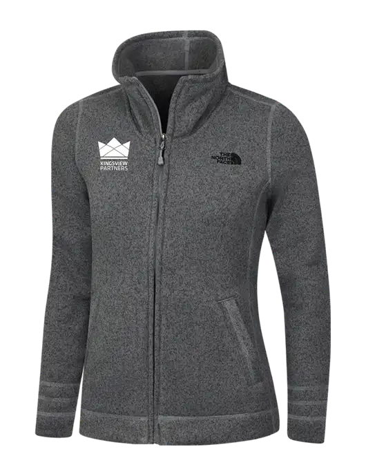 North Face Womens Medium Grey Heather Sweater Fleece Jacket w/Kingsview Partners Logo