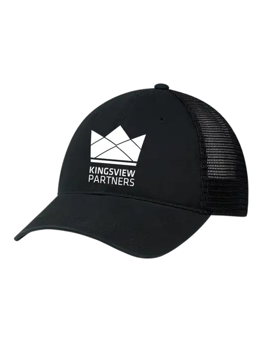 Richardson 111 Garment Washed Trucker Cap Black w/Black Mesh w/Kingsview Partners Logo