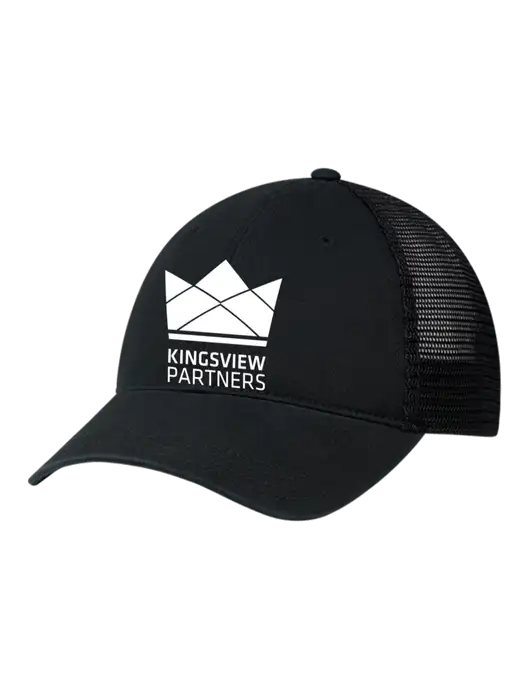 Richardson 111 Garment Washed Trucker Cap Black w/Black Mesh w/Kingsview Partners Logo
