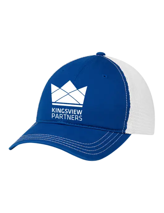 Richardson 111 Garment Washed Trucker Cap Royal w/White Mesh w/Kingsview Partners Logo