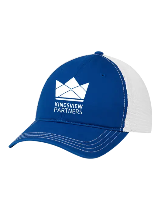 Richardson 111 Garment Washed Trucker Cap Royal w/White Mesh w/Kingsview Partners Logo