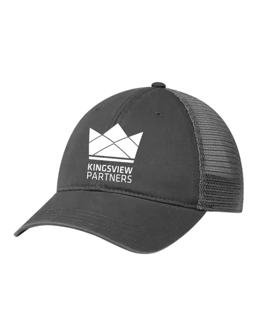 Richardson 111 Garment Washed Trucker Cap Charcoal w/Charcoal Mesh w/Kingsview Partners Logo