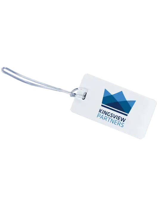 Flyaway White Luggage Tag w/Kingsview Partners Logo