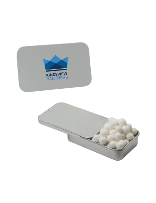Signature Peppermints In Silver Slider Tin w/Kingsview Partners Logo